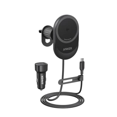 Afbeelding van Anker MagSafe Draadloze autolader compatibel, MagGo 15W Qi2 oplader, 360 verstelbare hoek en sterke magneten, houder voor autotelefoon, iPhone 15/14 serie (inclusief kabel USB C autolader)