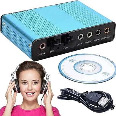 Afbeelding van Retoo Externe geluidskaart 7.1 surround sound, stereo audio adapter, volumeregeling, aansluiting voor hoofdtelefoon, microfoon, microfoon mute schakelaar pc