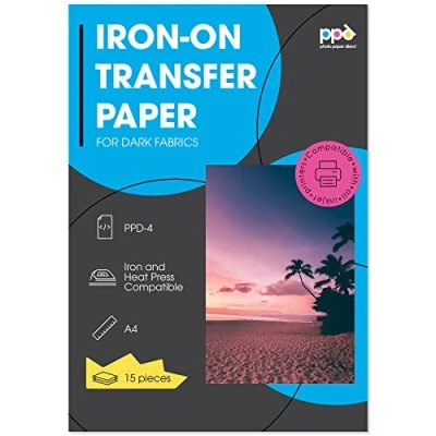 Afbeelding van PPD A4 x 15 vellen PREMIUM Inkjet T shirt Transfer Papier, folie speciaal voor donkere textiel, strijkijzers en thermische pers 4