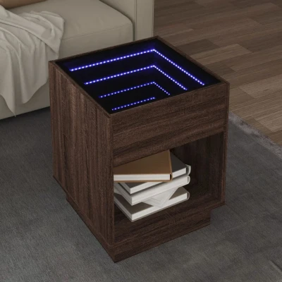 Afbeelding van Salontafel met Infinity LED 40x40x50 cm bruin eikenkleurig