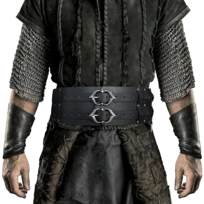 Afbeelding van HiiFeuer Viking Brede Riem, Middeleeuwse Kunstleer Armor Riem Ridder Korset LARP Halloween Kostuum (Zwart B)
