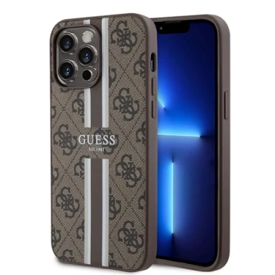 Afbeelding van Guess 4G Printed Stripe Back Case (MagSafe Compatible) Geschikt voor Apple iPhone 15 Pro Max (6.7&quot;) Bruin