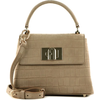 Afbeelding van FURLA Leren Handtas Avondtas 1927 Mini Top Handle Bag Greige Lichtbruin