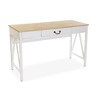Afbeelding van Versa Christoph Computer Bureau tafel, Slaapkamer of Studie Tafel. Gaming met lade, Afmetingen (H x B H) 76 45 120 cm, Hout en Metaal, Kleur Bruin wit