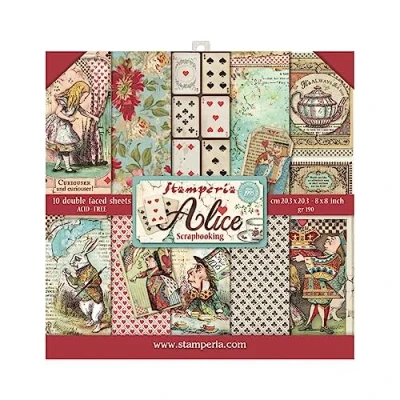 Afbeelding van STAMPERIA SBBS01 papierblok 10 vellen 20,3 x (8&quot; 8&quot;) dubbelzijdig Alice, meerkleurig