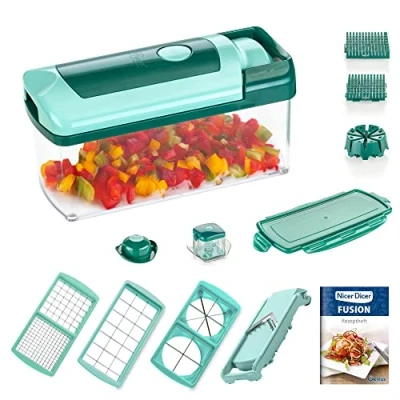 Afbeelding van Genius Nicer Dicer Fusion Allessnijder, 13 delen, smaragdgroen, schaven, dobbelstenen