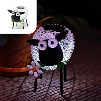 Afbeelding van Gadgy Solar tuinverlichting Schaap wit en gekleurd Led licht dag/nacht sensor buitenlamp zonne energie