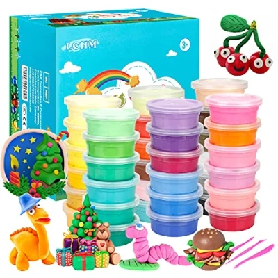 Afbeelding van LCHM Magic Clay 36 kleuren, luchtdrogende klei, ultralichte modelleerklei, doe het zelf creatieve modelleerdeeg met projectboekje en modelleergereedschap, beste verjaardag kinderen
