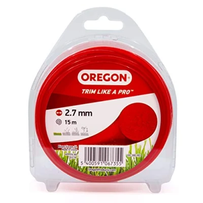 Afbeelding van Oregon String trimmerlijn, vervangende nylon grastrimmerdraad voor grastrimmers en bosmaaiers, doe het zelf tuinieren, universele pasvorm, alle doeleinden, rond koord, 2,7 mm x 15 m spoel, rood