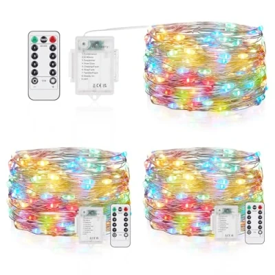 Afbeelding van Vacoulery Led lichtslingers op batterijen, 5 m, 50 leds, koperdraad met afstandsbediening, 8 modi, waterdicht, dimbaar, voor slaapkamer, feest, boomdecoratie (3 stuks, veelkleurig)