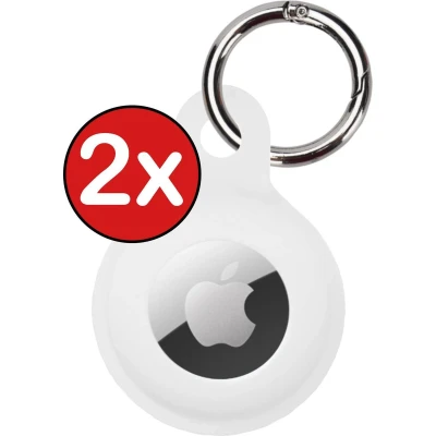 Afbeelding van Hoesje Geschikt voor Apple AirTag Sleutelhanger Siliconen Hanger Wit 2 PACK