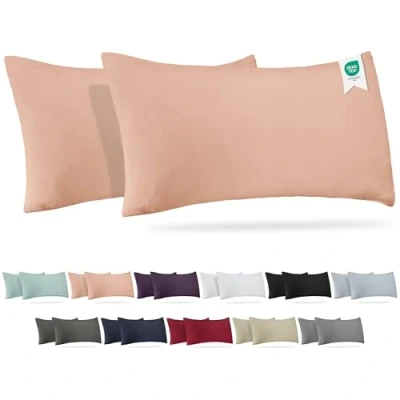 Afbeelding van Barbons Kussensloop 40 x 80 cm, set van 2 stuks, 165 g/m², Oeko Tex gecertificeerd, hoofdkussensloop, 100% jerseykatoen, zachte kussenslopen met ritssluiting, roze