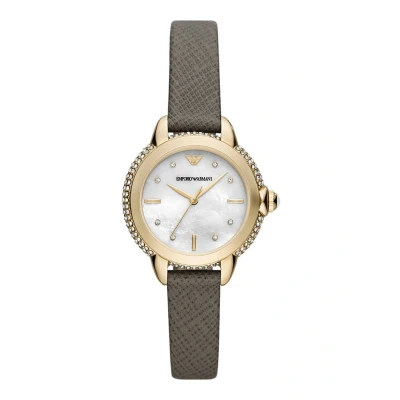 Afbeelding van Emporio Armani Watch for Women, Three Hand movement, 32MM Gold Recycled Stainless Steel (At Least 50%) case with a Leather strap, AR11526