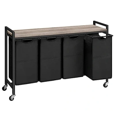 Afbeelding van HOOBRO wasmand, vuile opslag met 4 vakken, x 39,8 l, plank, afneembare zakken van Oxford stof, metalen frame EBG04XY01