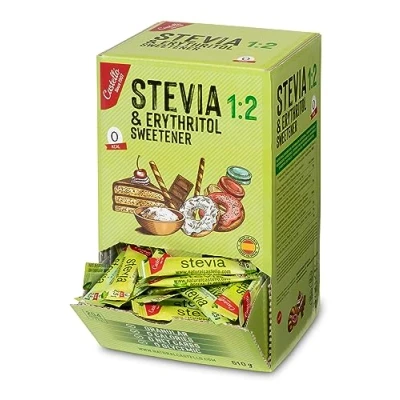 Afbeelding van Zoetstof Stevia + Erythritol 1:2 204 zakjes van 2,5g 100% Natuurlijke Suikervervanger 0 Calorieën Glycemische Index Keto en Paleo Koolhydraten Non GMO Castello since 1907 510 g