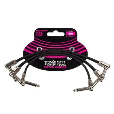 Afbeelding van Ernie Ball Pakje van 3 Platte Patchkabels, 15,2 cm Zwart