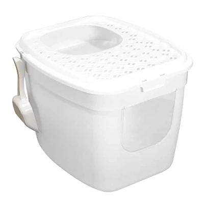 Afbeelding van Kattentoilet, kattenbak met instap voor en boven, 54 x 44 41 cm, wit