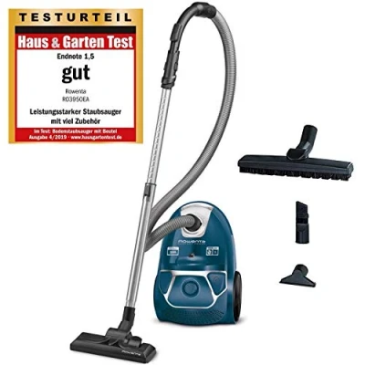 Afbeelding van Rowenta RO3950 Compact Power Stofzuiger met zak, AAA energielabel, 750 watt, 3 liter stofvolume, stofvulindicator, incl. accessoires, geïntegreerde draaggreep, blauw