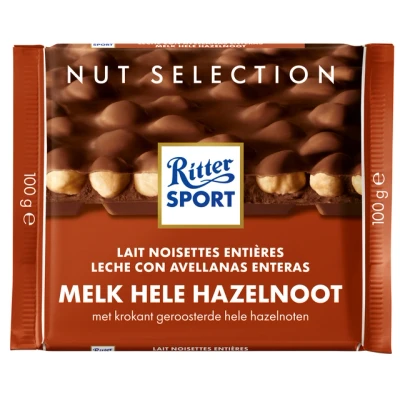 Afbeelding van Ritter Sport Chocolade Melk Hele Hazelnoot tablet 100 gram