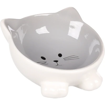 Afbeelding van &quot;Stijlvolle Puzi keramieken voerbak voor katten 125ml&quot; Grijs / 125 ml I 13,80 cm x 8,60 7,50