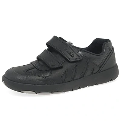 Afbeelding van Clarks Unisex Kid Rex Stride Kinderen Lederen zwart G (breed) 1 UK / 33 EU, leder, 28 EU