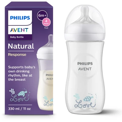 Afbeelding van Philips Avent Natural Response babyfles van 330 ml met Flow 4 (speen voor 3m+), SCY906/11