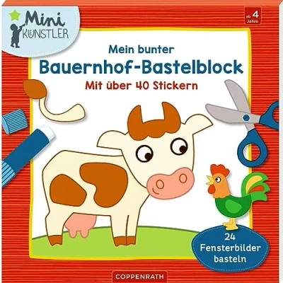 Afbeelding van Mein bunter Bauernhof Bastelblock: Mit über 40 Stickern / 24 Fensterbilder basteln