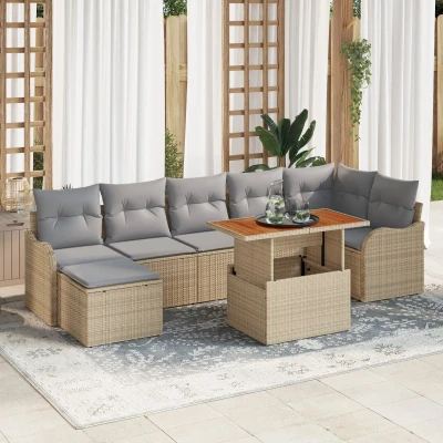 Afbeelding van vidaXL 8 delige Tuin Sofa Set met Kussens Beige Poly Riet Acacia