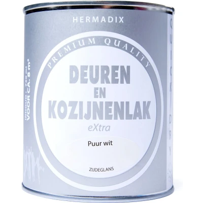 Afbeelding van Deur en kozijnlak Hermadix 750 ml (Puur wit, Zijdeglans, Waterbasis)