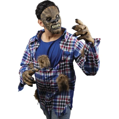 Afbeelding van Partychimp Gezichtsmasker Wolf Halloween Masker voor bij Kostuum Volwassenen Latex Bruin One size