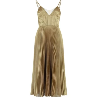 Afbeelding van Elegant Sleeveless V Neck Pleated Long Dress Wo Metallic Gold