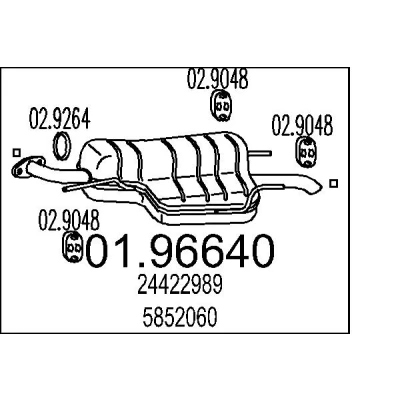 Afbeelding van MTS 01.96640 Einddemper 1000mm OPEL: Astra G Sedan (T98) 2.0 DI, 1.7 TD, DTI 16V, 16V 1998 2005