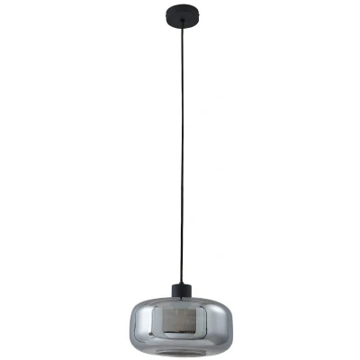 Afbeelding van Lindby hanglamp 1licht Glas, ijzer E27 rookgrijs, zandzwart