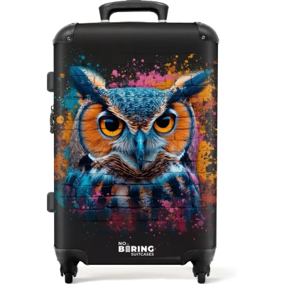 Afbeelding van NoBoringSuitcases.com® Koffer groot Rolkoffer lichtgewicht Uil in kleurrijke graffiti stijl Reiskoffer met 4 wielen Grote trolley XL 20 kg bagage
