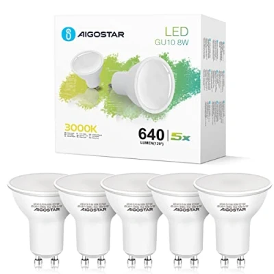 Afbeelding van Aigostar GU10 Ledlampen 8W lampen GU 10 schijnwerpers, warm wit licht 3000K, LED verlichting, 640 lumen, set van 5
