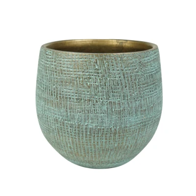 Afbeelding van Plantenpot/bloempot in een strakke Modern design look shiny blauw Dia 18 cm en Hoogte 16