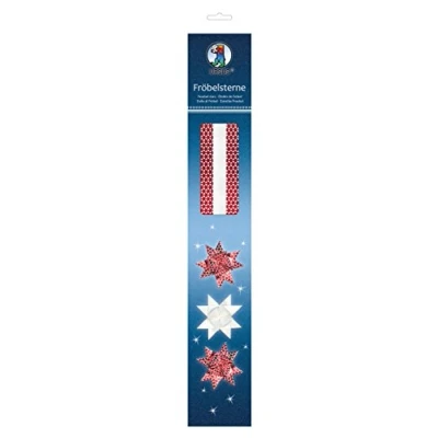 Afbeelding van Ursus 34800000 papieren stroken voor vroebelsterren, wit/rood, van hoogwaardig knutselpapier, 80 in 2 verschillende designs ca. 20 sterren, knutselklassiekers de kersttijd