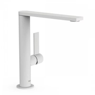 Afbeelding van Wastafelmengkraan Tres Project 1 Hendel Uitloop Recht 21,8 cm Rond Mat Wit
