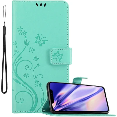 Afbeelding van Cadorabo Hoesje geschikt voor Apple iPhone 13 MINI in BLOEMEN TURKOOIS Beschermhoes bloemmotief met magnetische sluiting, standfunctie en kaartsleuven Book Case Cover Etui