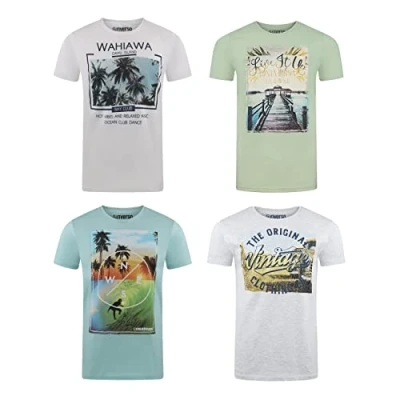 Afbeelding van riverso RIVLukas T shirt voor heren, set van 4 stuks, ronde hals, regular fit, korte mouwen, zomerprint, sport, katoen, blauw, groen, wit, grijs, geel, turquoise, S, M, L, XL, XXL, 3XL, 4XL, 5XL,