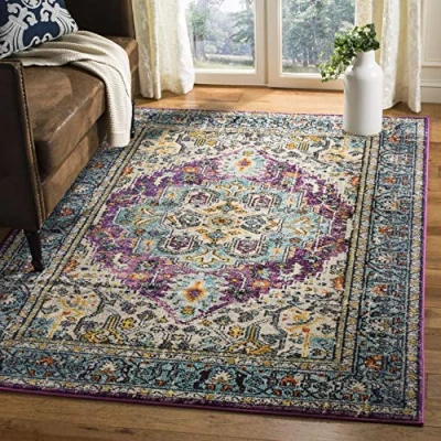 Afbeelding van Rechthoekig vloerkleed voor binnen, bohemien chic geweven, Monaco collectie, MNC251, paars/lichtblauw, 122 x 170 cm woonkamer, slaapkamer of elke andere binnenruimte van SAFAVIEH.