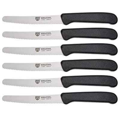 Afbeelding van GRÄWE Tafelmessen, 6 stuks, messenset om te snijden, set van broodmessen, ontbijtmes met eenzijdige gekartelde rand, mes 21 cm, zwart