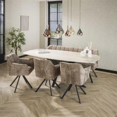 Afbeelding van Hoyz Collection Eetkamertafel 215 Deens Ovaal Romano Travertin 3D Keramiek