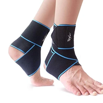 Afbeelding van Teylam enkelbandage, verstelbare flexibele ultradunne voetbandage, lopen voetbal, rechter en linker enkel, blauw (2 stuks)