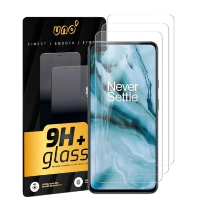 Afbeelding van UNO&#039; 3 stuks compatibele displaybeschermfolie: One Plus Nord 5G / CE 2 2T (6,43 inch), gehard glas 9H, robuust, zonder luchtbellen, anti vingerafdruk en krasbestendig.