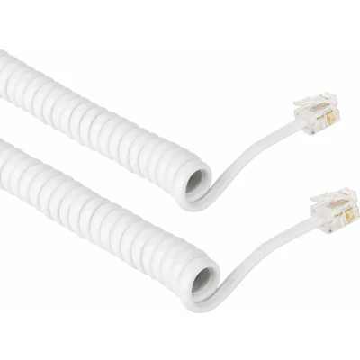 Afbeelding van RJ10 kabel Telefoonhoorn krulsnoer 4 meter Wit aderig Plat Allteq