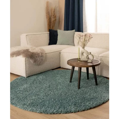 Afbeelding van Rond Hoogpolig Vloerkleed Shaggy Trend Effen Lichtblauw 240 Cm