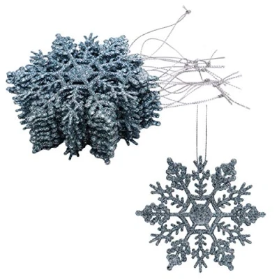 Afbeelding van Christmas Concepts® Pak 12 10cm Glitter Sneeuwvlok Hangende Decoraties Kerstversiering (IJsblauw)
