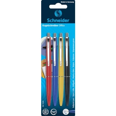 Afbeelding van Schneider Schrijfgerei Balpen Office, drukmechanisme, M, blauw, 4 delige blisterkaart gesorteerd