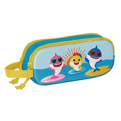 Afbeelding van Pennenetui met 2 vakken Baby Shark 3D Blauw 21 x 8 6 cm